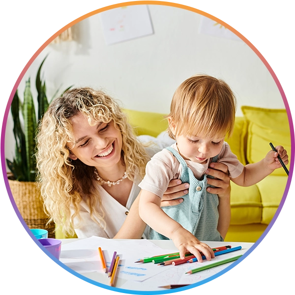 Mother and toddler enjoying time at home after a Pingu’s English TOTS English language program for toddlers